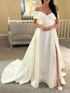 Ball Gown/Princess Off-the-shoulder Satin Court Train Wedding Dress With Split Front #UKM00027847