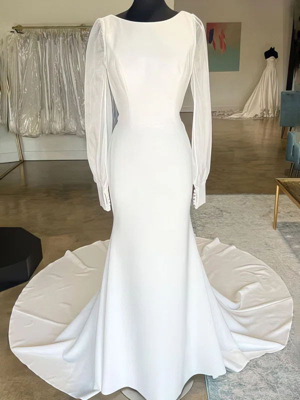 Trumpet/Mermaid Scoop Neck Stretch Crepe Court Train Wedding Dress #UKM00027854