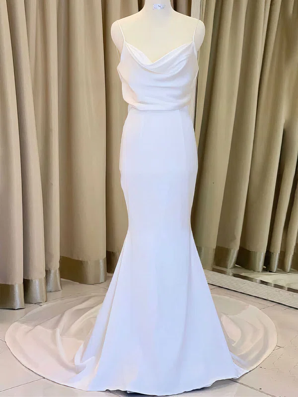 Trumpet/Mermaid Cowl Neck Satin Court Train Wedding Dress #UKM00028077
