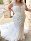 Trumpet/Mermaid Sweetheart Tulle Court Train Wedding Dress With Appliques Lace #UKM00028080