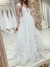 Ball Gown/Princess V-neck Lace Court Train Wedding Dress #UKM00028091