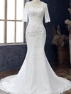 Trumpet/Mermaid Illusion Tulle Court Train Wedding Dress With Appliques Lace #UKM00028105