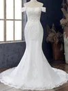 Trumpet/Mermaid Off-the-shoulder Tulle Court Train Wedding Dress With Appliques Lace #UKM00028106