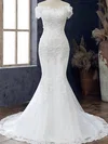 Trumpet/Mermaid Off-the-shoulder Tulle Court Train Wedding Dress With Appliques Lace #UKM00028110