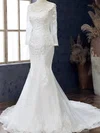 Trumpet/Mermaid Illusion Tulle Court Train Wedding Dress With Appliques Lace #UKM00028112