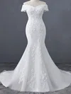 Trumpet/Mermaid Off-the-shoulder Tulle Sweep Train Wedding Dress With Appliques Lace #UKM00028114