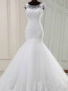 Trumpet/Mermaid Illusion Tulle Sweep Train Wedding Dress With Appliques Lace #UKM00028116
