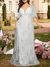A-line V-neck Lace Floor-length Wedding Dress #UKM00028117