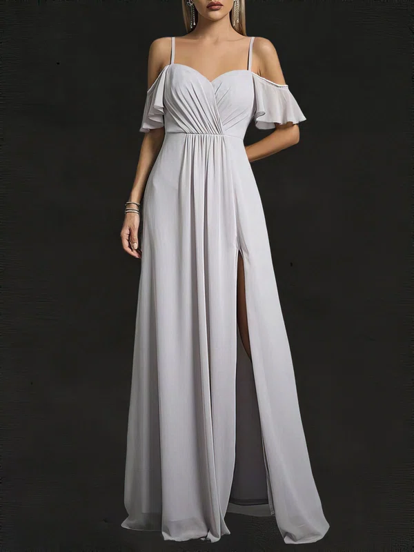 A-line Sweetheart Chiffon Floor-length Wedding Dress With Split Front #UKM00028118