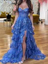 Ball Gown Off-the-shoulder Tulle Tiered Prom Dresses With Appliques #UKM020122036