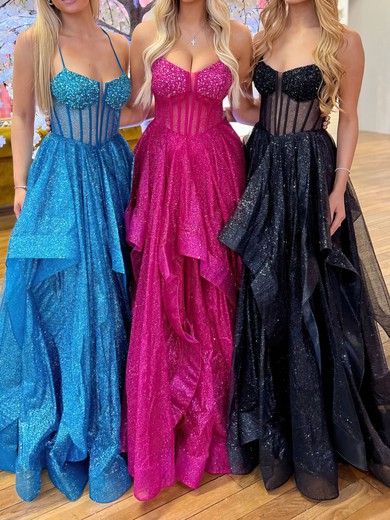 Ball Gown V-neck Tulle Ruffle Tiered Prom Dresses #UKM020122055