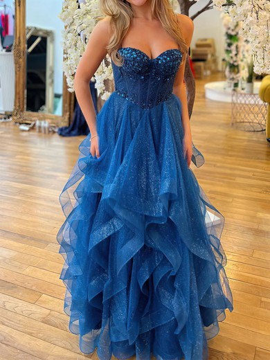 Ball Gown Sweetheart Tulle Ruffle Tiered Prom Dresses With Beading #UKM020122070