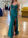 Sheath/Column V-neck Jersey Prom Dresses With Appliques #UKM020122087