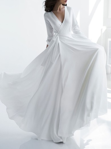 A-line V-neck Chiffon Floor-length Wedding Dress #UKM00027856