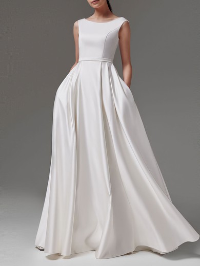 Ball Gown/Princess Scoop Neck Satin Floor-length Wedding Dress #UKM00027857