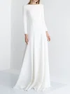 A-line Scoop Neck Stretch Crepe Floor-length Wedding Dress #UKM00027859