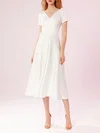 A-line V-neck Chiffon Tea-length Wedding Dress #UKM00027862