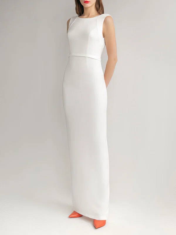 Sheath/Column Scoop Neck Stretch Crepe Floor-length Wedding Dress With Split Back #UKM00027863