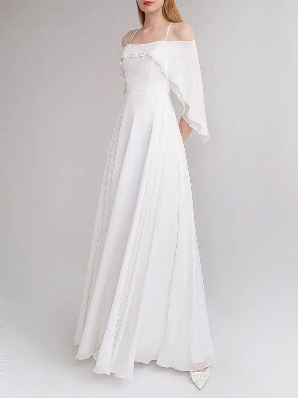 A-line Square Neckline Chiffon Floor-length Wedding Dress With Ruffles #UKM00027868