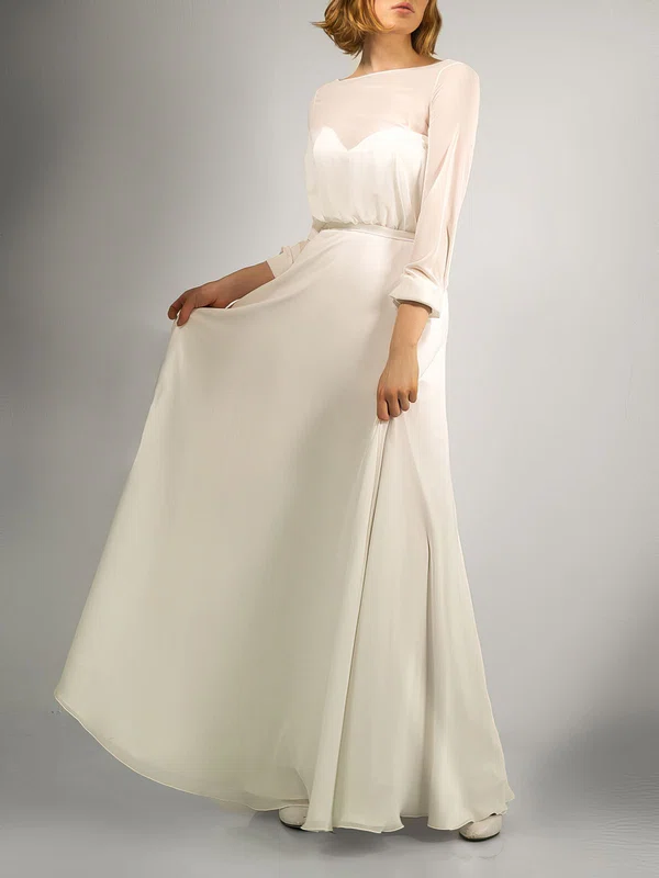 Sheath/Column Illusion Chiffon Floor-length Wedding Dress #UKM00027871