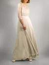 A-line Illusion Lace Chiffon Floor-length Wedding Dress #UKM00027872