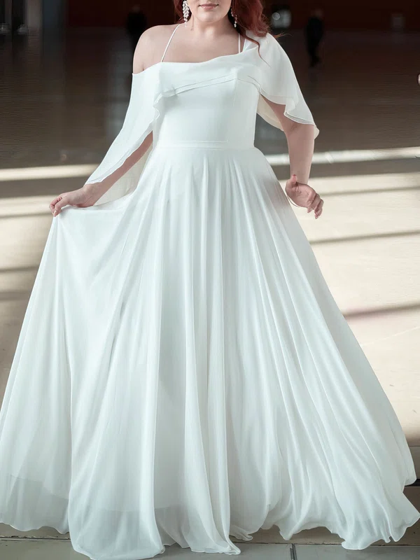 A-line Asymmetrical Neck Chiffon Floor-length Wedding Dress With Ruffles #UKM00027877