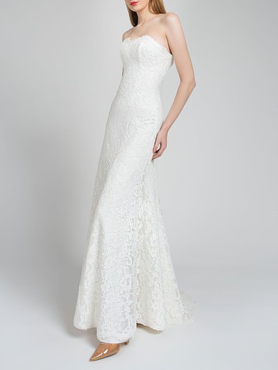 Sheath/Column Sweetheart Lace Sweep Train Wedding Dress #UKM00027879