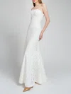 Sheath/Column Sweetheart Lace Sweep Train Wedding Dress #UKM00027879