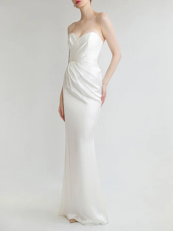 Sheath/Column Sweetheart Satin Floor-length Wedding Dress With Ruched #UKM00027882