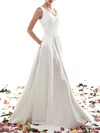 Ball Gown/Princess V-neck Satin Floor-length Wedding Dress #UKM00027884