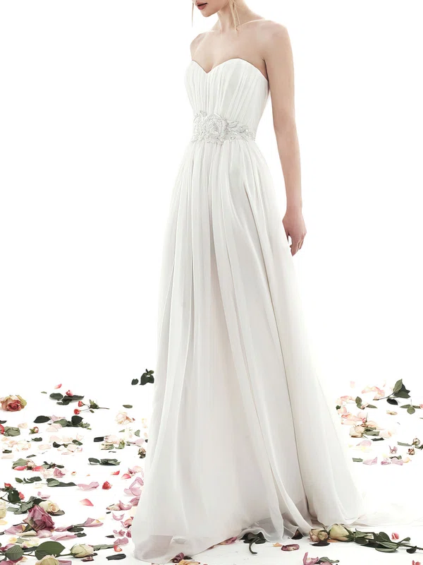 A-line Sweetheart Chiffon Sweep Train Wedding Dress #UKM00027886