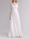 A-line V-neck Lace Floor-length Wedding Dress #UKM00027887