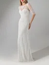 Sheath/Column Illusion Lace Sweep Train Wedding Dress #UKM00027889