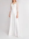 A-line V-neck Satin Floor-length Wedding Dress With Lace #UKM00027890