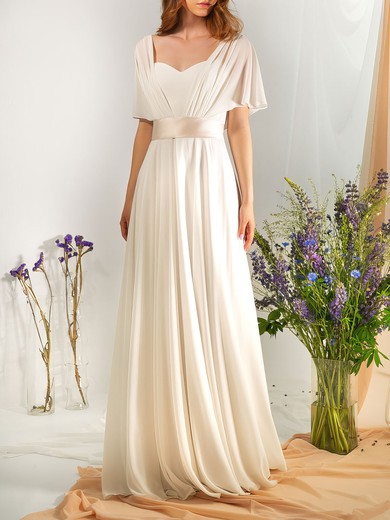 A-line Sweetheart Chiffon Floor-length Wedding Dress #UKM00027895