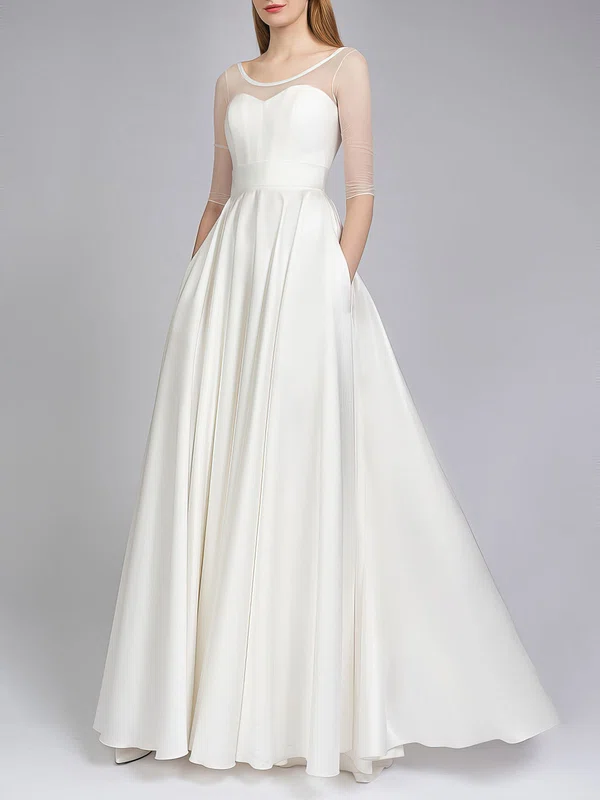 A-line Illusion Satin Sweep Train Wedding Dress #UKM00027897