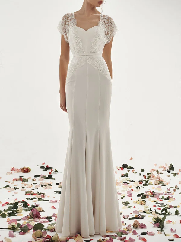 Sheath/Column Sweetheart Chiffon Floor-length Wedding Dress With Lace #UKM00027898