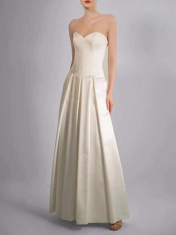 A-line Sweetheart Satin Floor-length Wedding Dress #UKM00027900