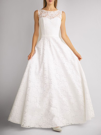 A-line Illusion Lace Floor-length Wedding Dress #UKM00027901