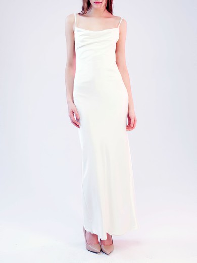 Sheath/Column Cowl Neck Satin Floor-length Wedding Dress #UKM00027903