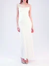 Sheath/Column Cowl Neck Satin Floor-length Wedding Dress #UKM00027903