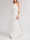 Sheath/Column Halter Chiffon Floor-length Wedding Dress With Ruffles #UKM00027904