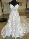 Ball Gown/Princess V-neck Glitter Tulle Sweep Train Wedding Dress With Appliques Lace #UKM00027907