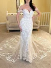 Trumpet/Mermaid Off-the-shoulder Tulle Court Train Wedding Dress With Appliques Lace #UKM00027922