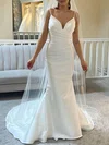 Trumpet/Mermaid V-neck Satin Court Train Wedding Dress #UKM00027924