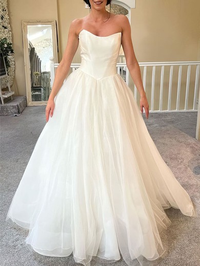 Ball Gown/Princess Straight Tulle Floor-length Wedding Dress #UKM00027926