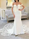 Trumpet/Mermaid Off-the-shoulder Stretch Crepe Sweep Train Wedding Dress With Appliques Lace #UKM00027927