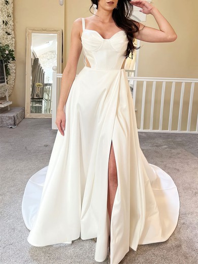 Ball Gown/Princess Sweetheart Satin Court Train Wedding Dress With Split Front #UKM00027938