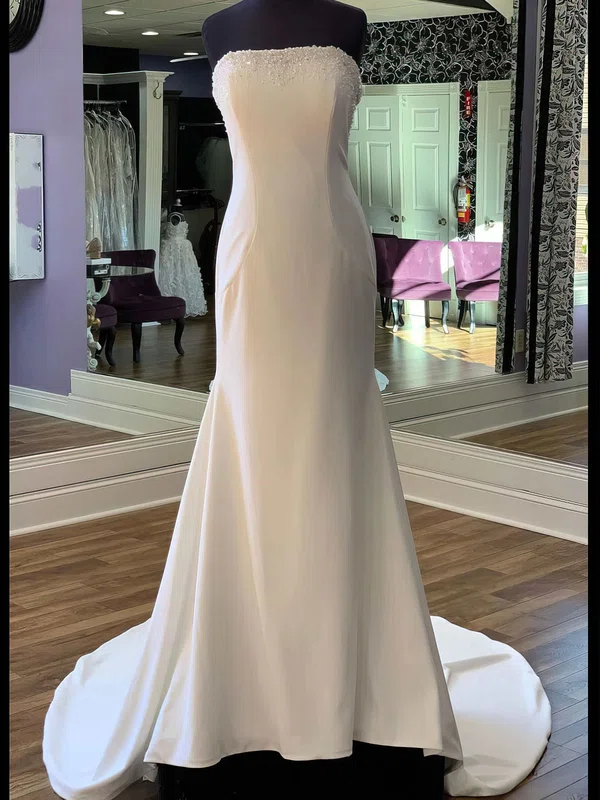 Trumpet/Mermaid Straight Stretch Crepe Court Train Wedding Dress With Beading #UKM00027952