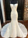Trumpet/Mermaid V-neck Satin Court Train Wedding Dress #UKM00027963